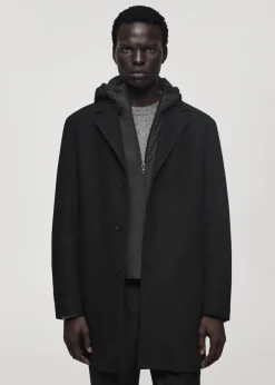 MANGO Płaszcze*Płaszcz wełniany z kapturem i pikowaną podszewką