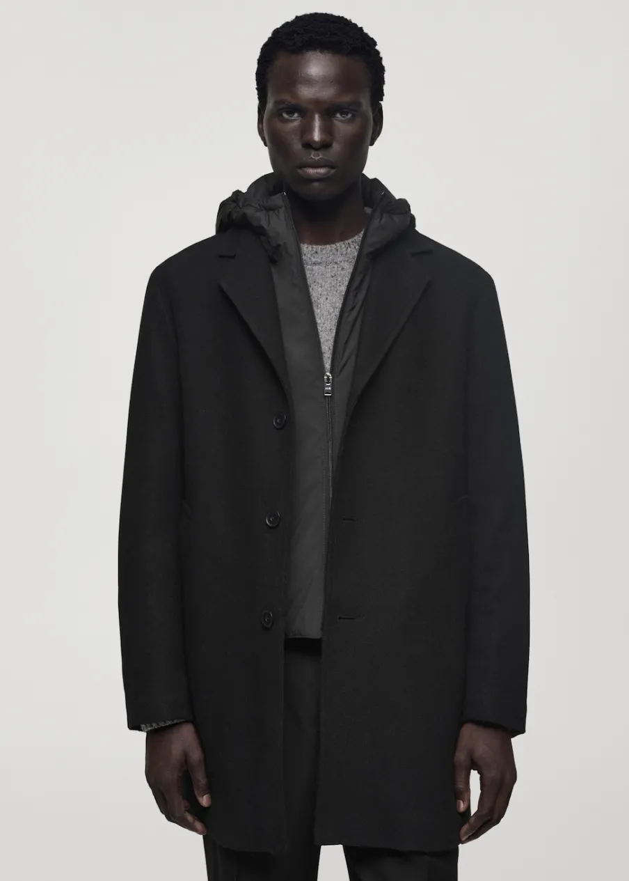 MANGO Płaszcze*Płaszcz wełniany z kapturem i pikowaną podszewką