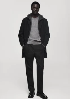 MANGO Płaszcze*Płaszcz wełniany z kapturem i pikowaną podszewką