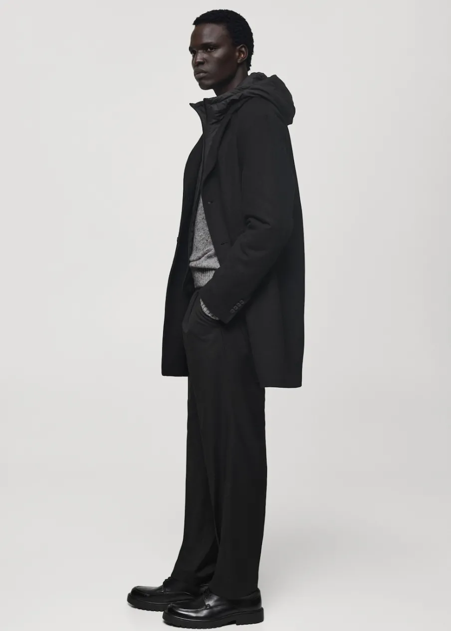 MANGO Płaszcze*Płaszcz wełniany z kapturem i pikowaną podszewką