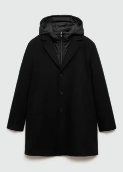 MANGO Płaszcze*Płaszcz wełniany z kapturem i pikowaną podszewką