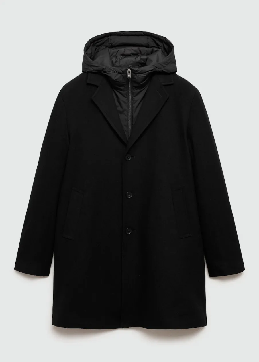 MANGO Płaszcze*Płaszcz wełniany z kapturem i pikowaną podszewką