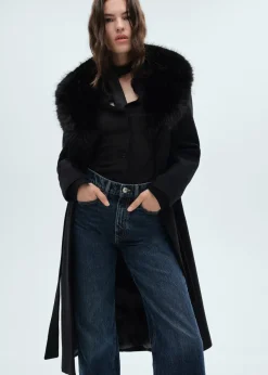 MANGO Płaszcze*Płaszcz wełniany z odpinanym kołnierzem futrzanym