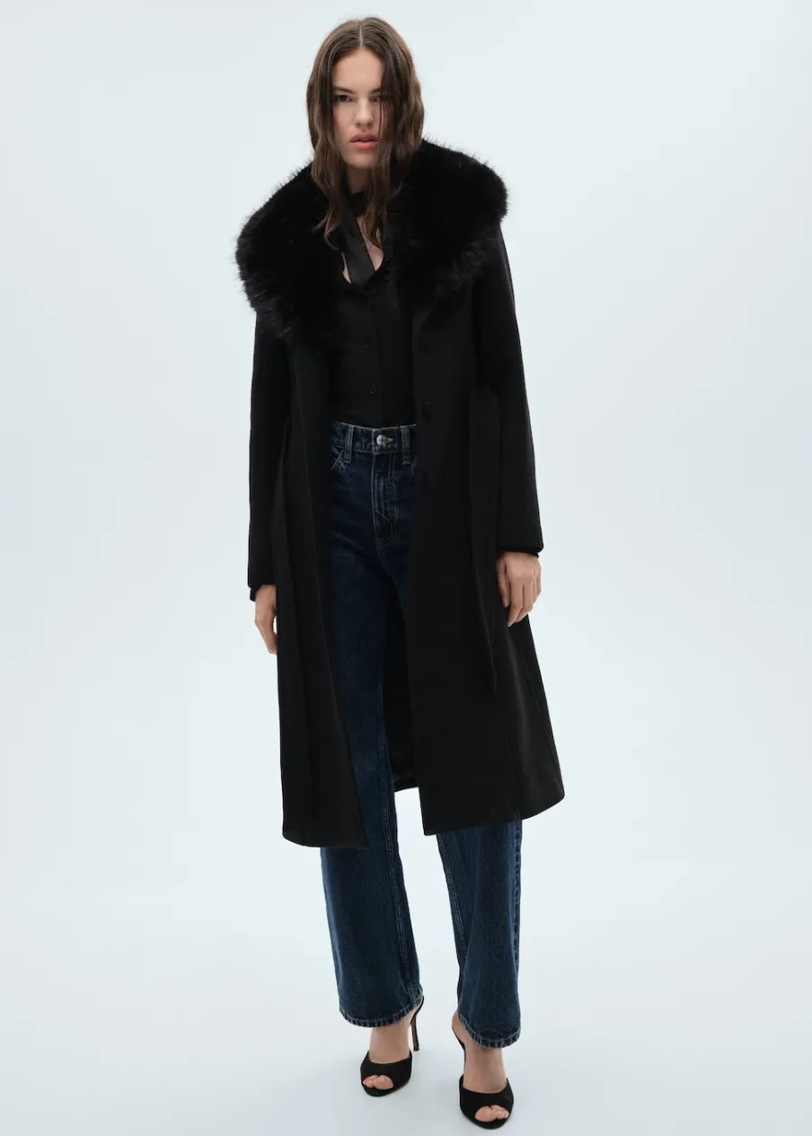 MANGO Płaszcze*Płaszcz wełniany z odpinanym kołnierzem futrzanym