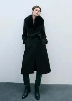 MANGO Płaszcze*Płaszcz wełniany z odpinanym kołnierzem futrzanym