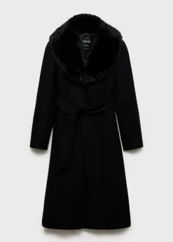 MANGO Płaszcze*Płaszcz wełniany z odpinanym kołnierzem futrzanym
