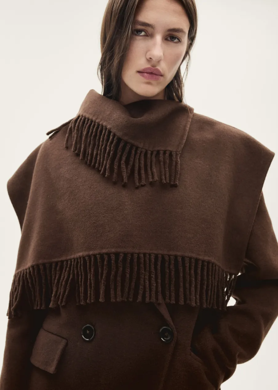 MANGO Płaszcze*Płaszcz wełniany z szalem z frędzlami