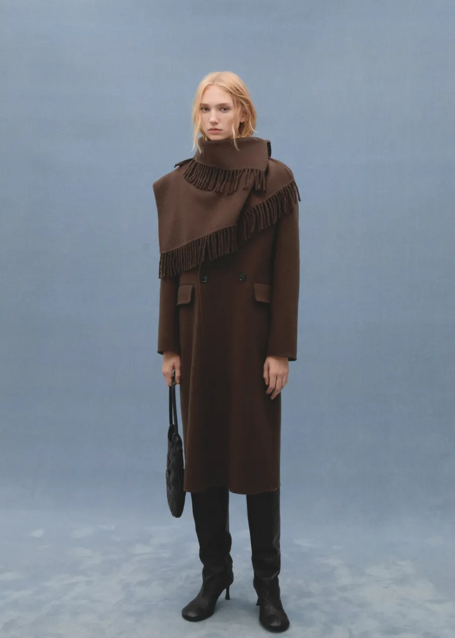 MANGO Płaszcze*Płaszcz wełniany z szalem z frędzlami