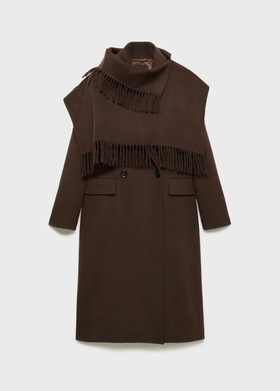 MANGO Płaszcze*Płaszcz wełniany z szalem z frędzlami