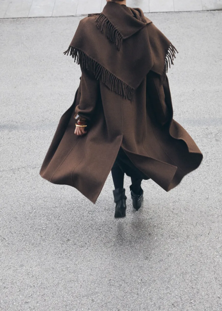 MANGO Płaszcze*Płaszcz wełniany z szalem z frędzlami