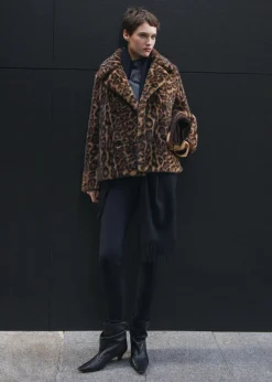 MANGO Płaszcze*Płaszcz z imitacji futra w lamparcie cętki