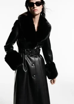 MANGO Płaszcze*Płaszcz z imitacji skóry z wykończeniami z futra