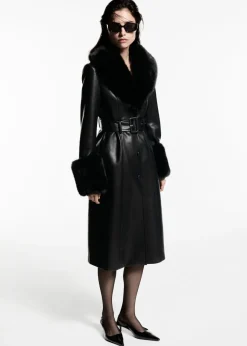 MANGO Płaszcze*Płaszcz z imitacji skóry z wykończeniami z futra