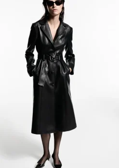 MANGO Płaszcze*Płaszcz z imitacji skóry z wykończeniami z futra