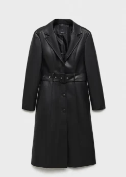 MANGO Płaszcze*Płaszcz z imitacji skóry z wykończeniami z futra