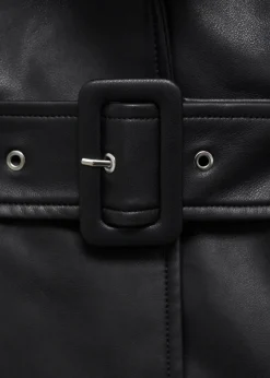 MANGO Płaszcze*Płaszcz z imitacji skóry z wykończeniami z futra