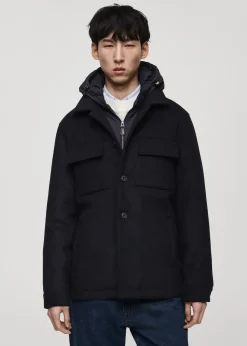 MANGO Płaszcze*Płaszcz z mieszanki wełny z odpinanym kapturem