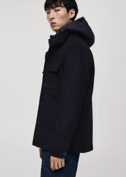 MANGO Płaszcze*Płaszcz z mieszanki wełny z odpinanym kapturem