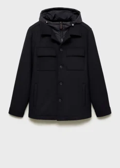 MANGO Płaszcze*Płaszcz z mieszanki wełny z odpinanym kapturem