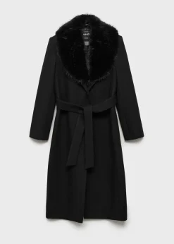 MANGO Płaszcze*Płaszcz z wełny manteco z odpinanym futrzanym kołnierzem