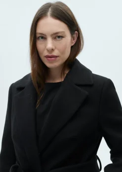 MANGO Płaszcze*Płaszcz z wełny manteco z odpinanym futrzanym kołnierzem