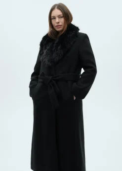 MANGO Płaszcze*Płaszcz z wełny manteco z odpinanym futrzanym kołnierzem
