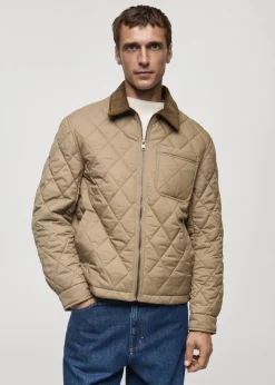 MANGO Kurtki I Koszule Wierzchnie*Pikowana kurtka ze sztruksowym kołnierzem