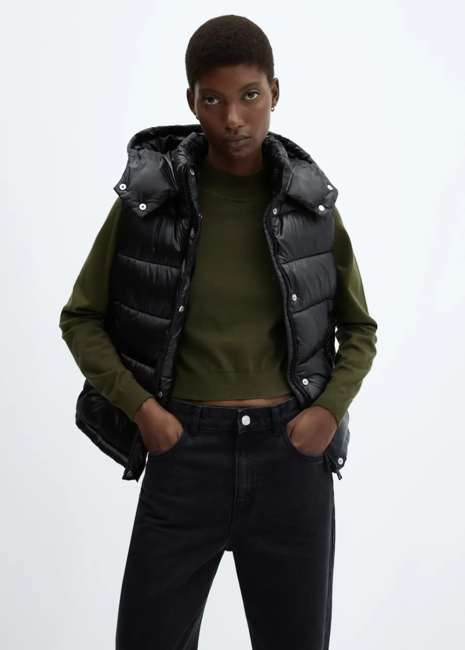 MANGO Kurtki|Kamizelki*Pikowana nieprzemakalna kamizelka z kapturem