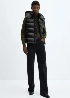 MANGO Kurtki|Kamizelki*Pikowana nieprzemakalna kamizelka z kapturem