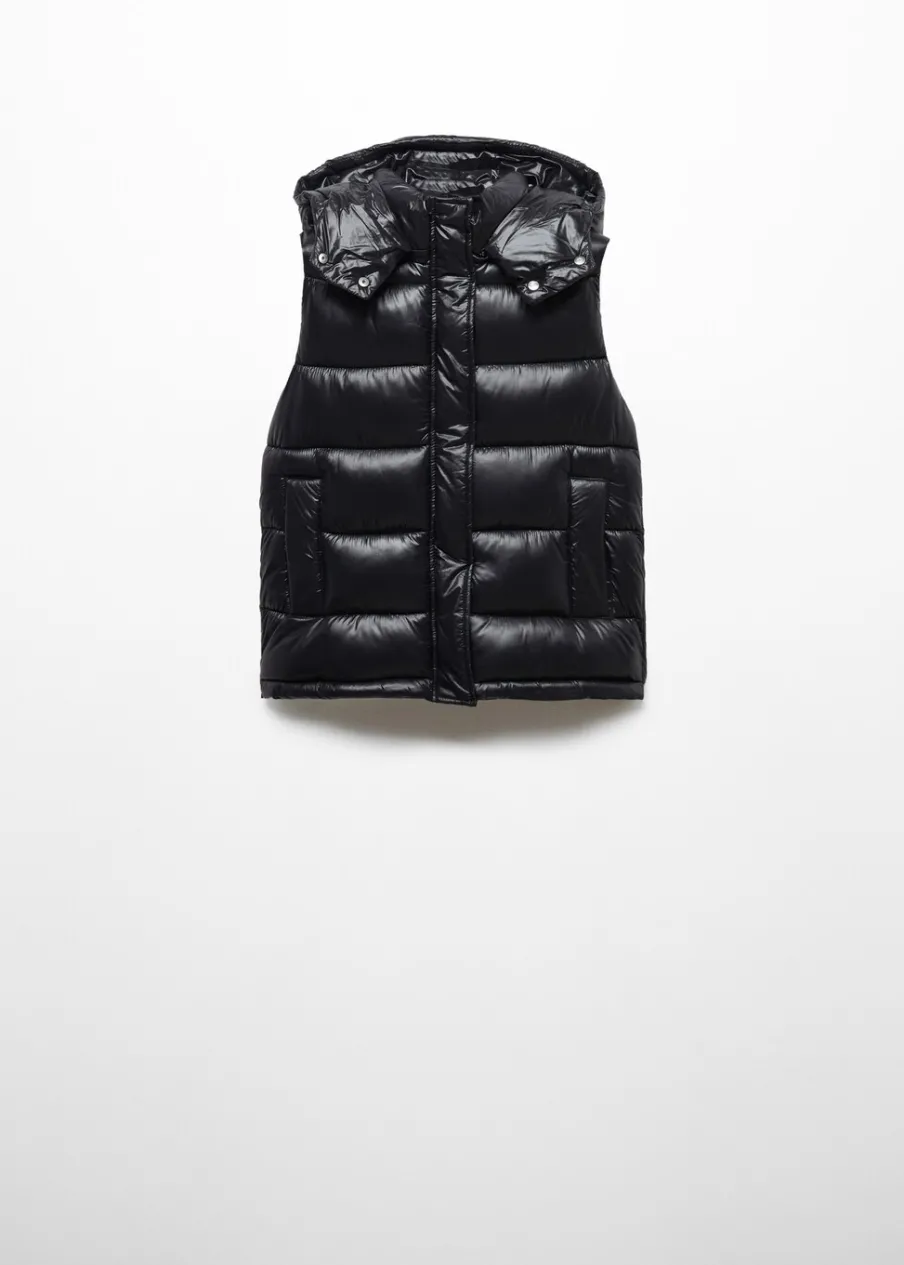 MANGO Kurtki|Kamizelki*Pikowana nieprzemakalna kamizelka z kapturem