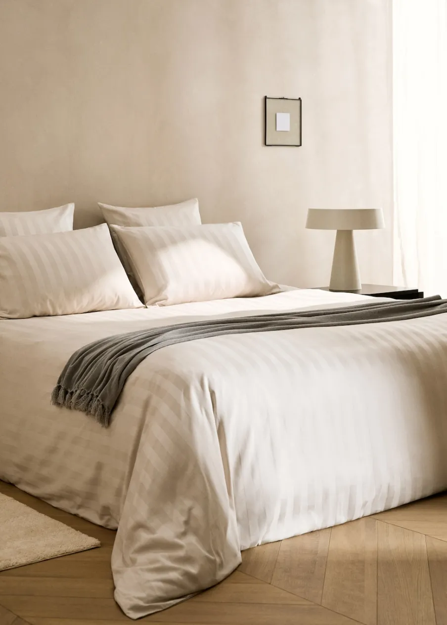 MANGO Poszwa Na Kołdrę*Poszwa na kołdrę z satyny w drobne paski na łóżko 150 cm