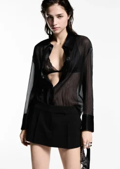 MANGO Koszule I Bluzki*Półprzezroczysta koszula z satynowymi wstawkami
