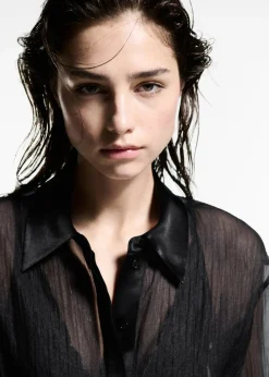 MANGO Koszule I Bluzki*Półprzezroczysta koszula z satynowymi wstawkami