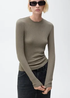 MANGO Koszulki*Prążkowana koszulka z długimi rękawami