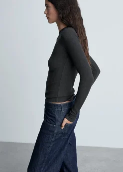 MANGO Koszulki*Prążkowana koszulka z długimi rękawami