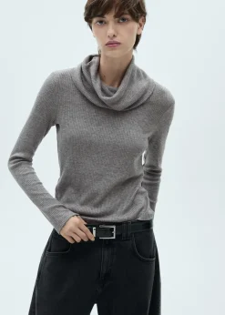 MANGO Koszulki*Prążkowana koszulka z golfem