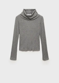 MANGO Koszulki*Prążkowana koszulka z golfem