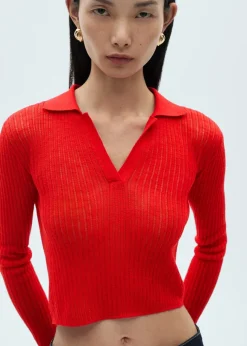 MANGO Koszulki*Prążkowana koszulka z kołnierzykiem polo