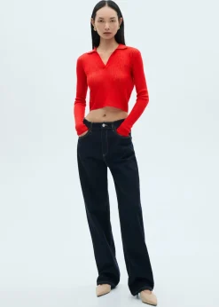 MANGO Koszulki*Prążkowana koszulka z kołnierzykiem polo