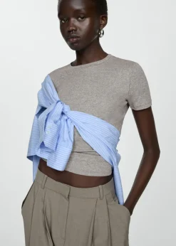 MANGO Koszulki*Prążkowana koszulka z krótkim rękawem