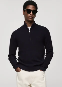 MANGO Kardigany I Swetry*Prążkowany sweter z kołnierzem i zapięciem na zamek