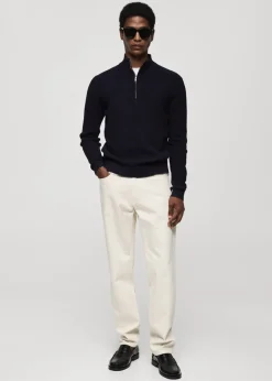 MANGO Kardigany I Swetry*Prążkowany sweter z kołnierzem i zapięciem na zamek