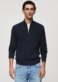 MANGO Kardigany I Swetry*Prążkowany sweter z kołnierzem i zapięciem na zamek