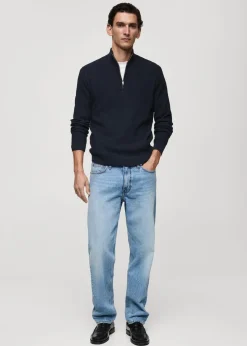 MANGO Kardigany I Swetry*Prążkowany sweter z kołnierzem i zapięciem na zamek