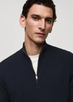 MANGO Kardigany I Swetry*Prążkowany sweter z kołnierzem i zapięciem na zamek