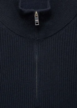 MANGO Kardigany I Swetry*Prążkowany sweter z kołnierzem i zapięciem na zamek