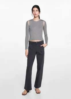 MANGO Swetry I Kardigany*Prążkowany sweter z rękawkami