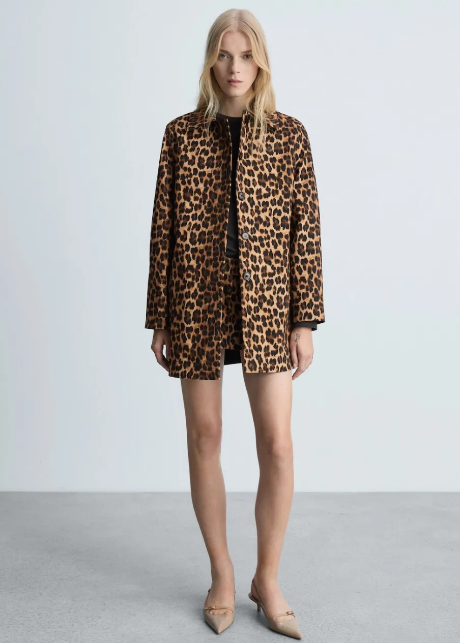 MANGO Płaszcze*Prosty płaszcz w panterkę