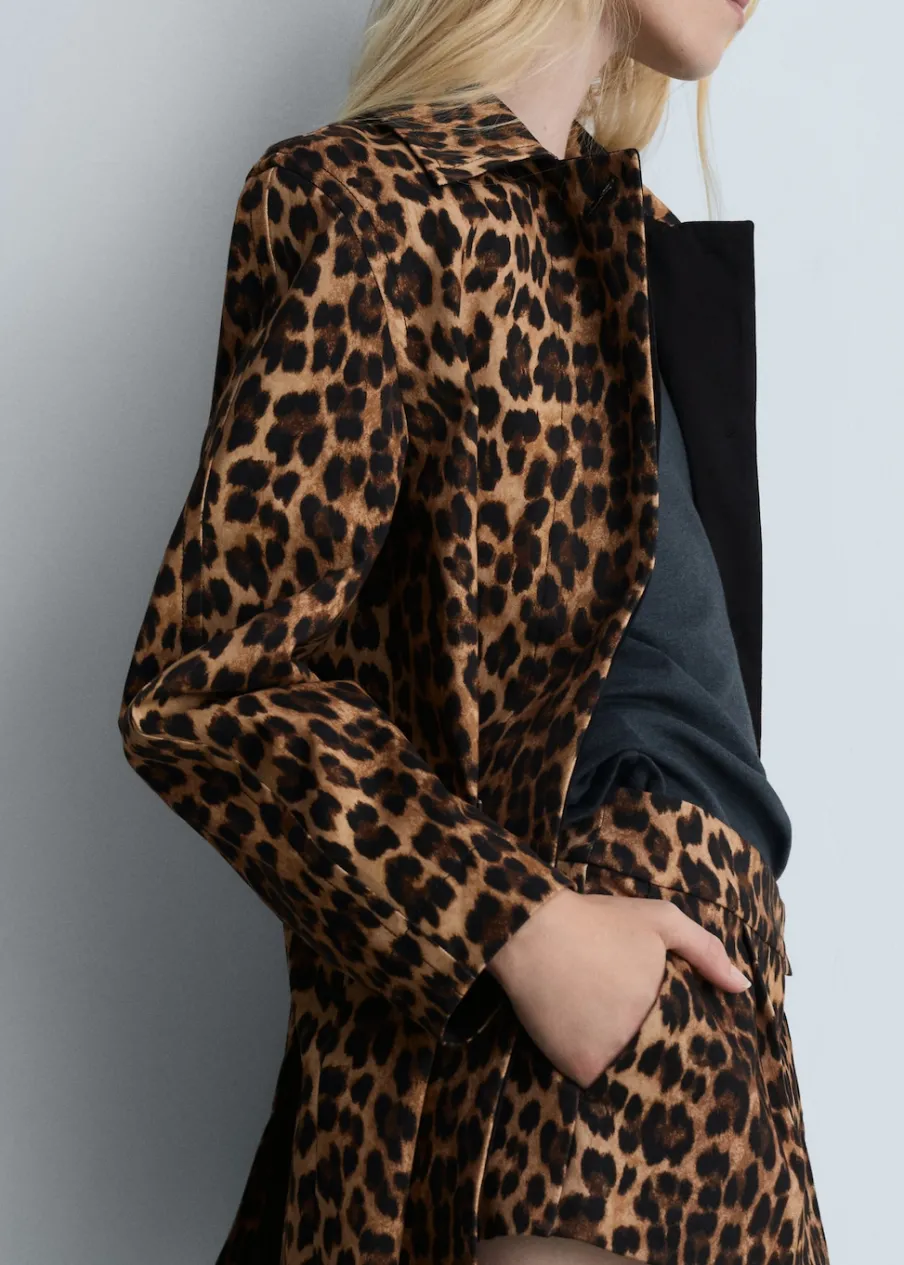 MANGO Płaszcze*Prosty płaszcz w panterkę