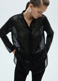 MANGO Koszule I Bluzki*Prześwitująca koszula z cekinami